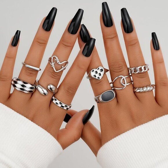 💫 Women Silver Knuckle Ring 18K Plated Open Stacking Adjustable Chunky Rings - Picture 4 of 9